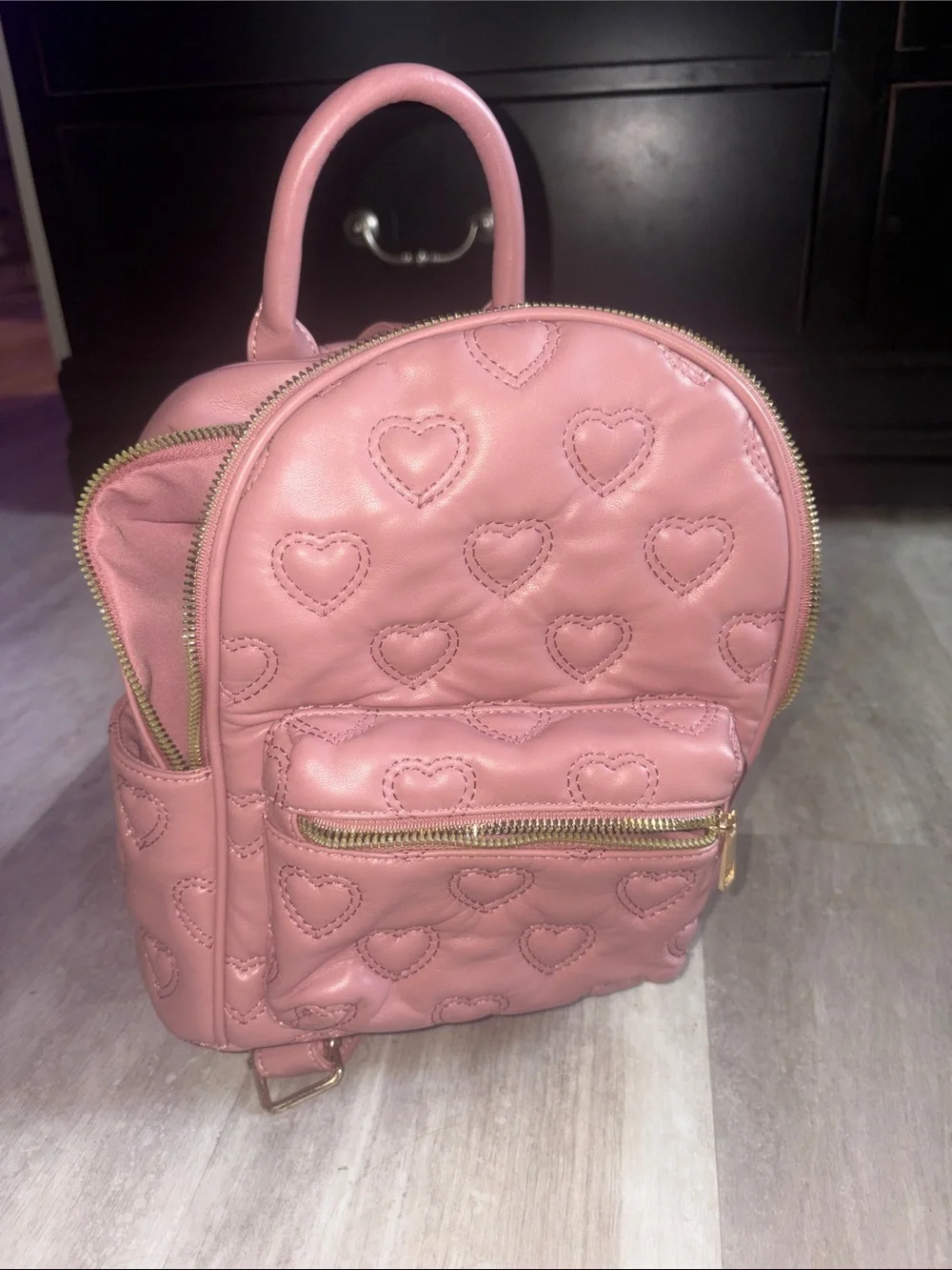 Pink Heart Quilted Mini Backpack - Women's Bag